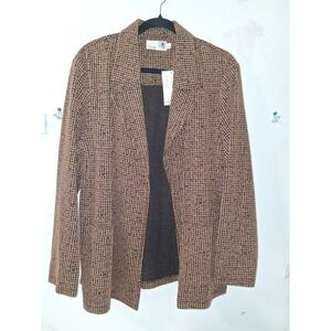 Everleigh Womens lg Brown Black Houndstooth Open Front Blazer Jacket